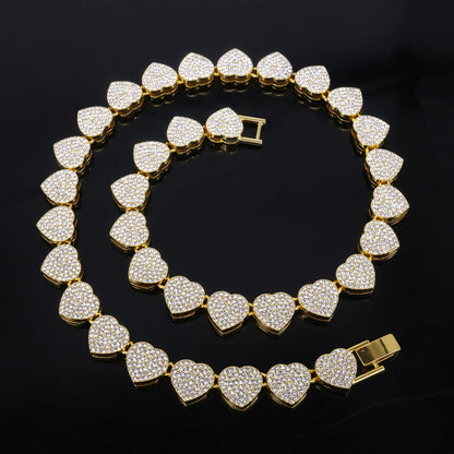 ZAKOL 45CM New Hip Hop Tennis Chain Bracelet Necklace Shiny Heart Rhinestone CZ Fashion Rock Party Jewelry Set