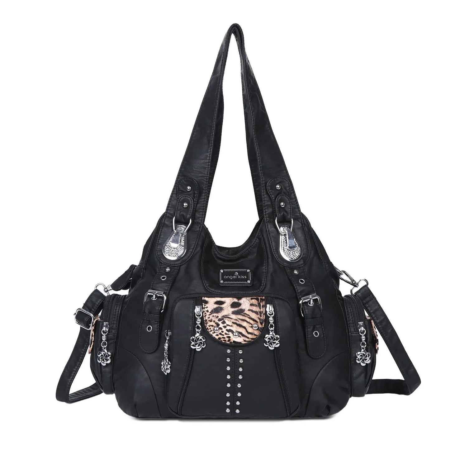 Redemption by Ashley North Angel Kiss fashionable large hobo bag in soft PU leather with adjustable strap and multiple pockets.