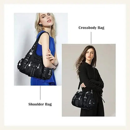 Angel Kiss large fashionable hobo bag by Redemption Ashley North, soft PU leather, adjustable strap, multiple pockets, anti-theft zipper.