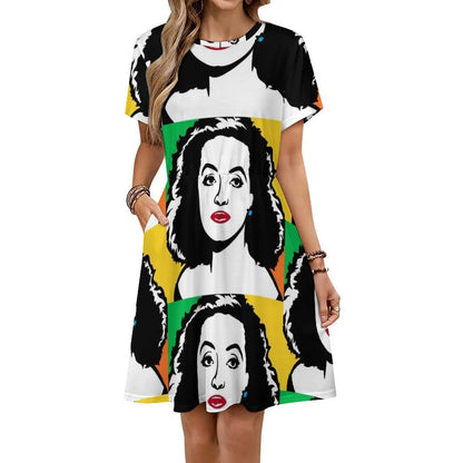 Bette Davis Cartoon Popart Drawing Bohemian Sleeveless Dress For Women Print Beach Party Dresses Bette Davis Cartoon Popart