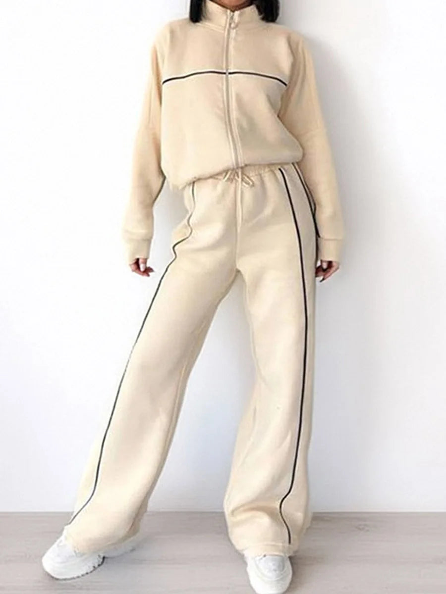 Modigirl 2026 Women 2 Piece Set Women's Suits Tracksuit Contrast Stripe Zipper Jacket High Waist Drawstring Pants Casual Outfits