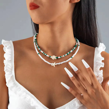 Tocona Bohemian Colorful Bead Necklace for Women Summer Handmade Starfish Tortoise Choker Chain Beach Jewelry Accessories