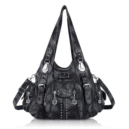 Angel Kiss large hobo bag by Redemption By Ashley North in soft PU leather with adjustable strap, multiple pockets, and anti-theft zipper.