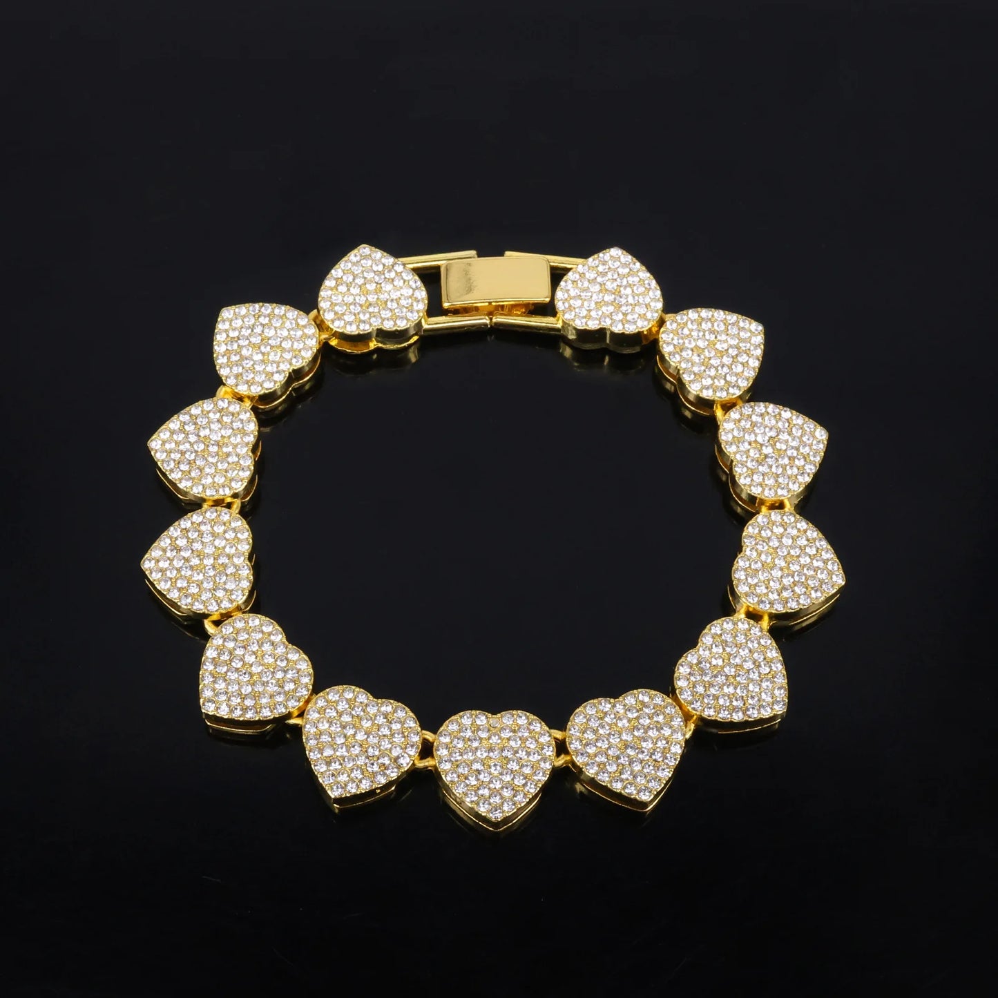 ZAKOL 45CM New Hip Hop Tennis Chain Bracelet Necklace Shiny Heart Rhinestone CZ Fashion Rock Party Jewelry Set