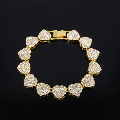ZAKOL 45CM New Hip Hop Tennis Chain Bracelet Necklace Shiny Heart Rhinestone CZ Fashion Rock Party Jewelry Set