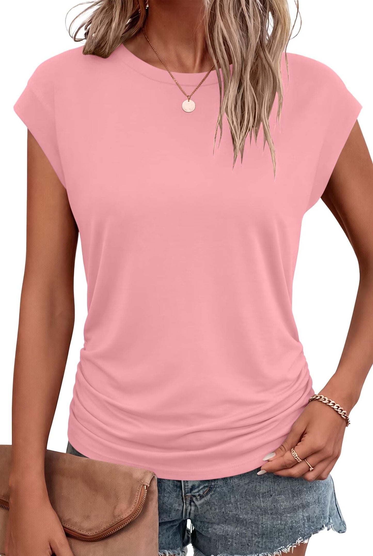 Bliwov Womens Summer Tops Cap Sleeve Crew Neck Casual T Shirts