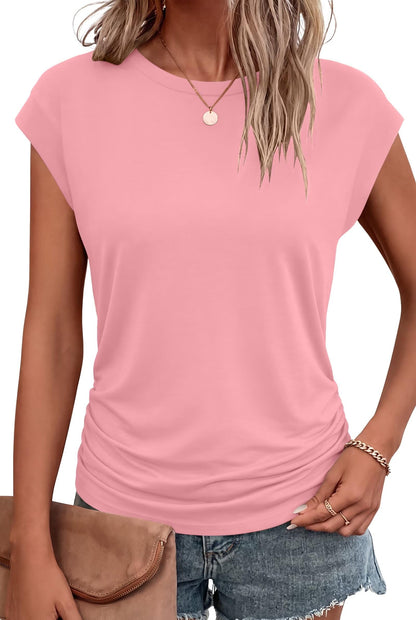 Bliwov Womens Summer Tops Cap Sleeve Crew Neck Casual T Shirts