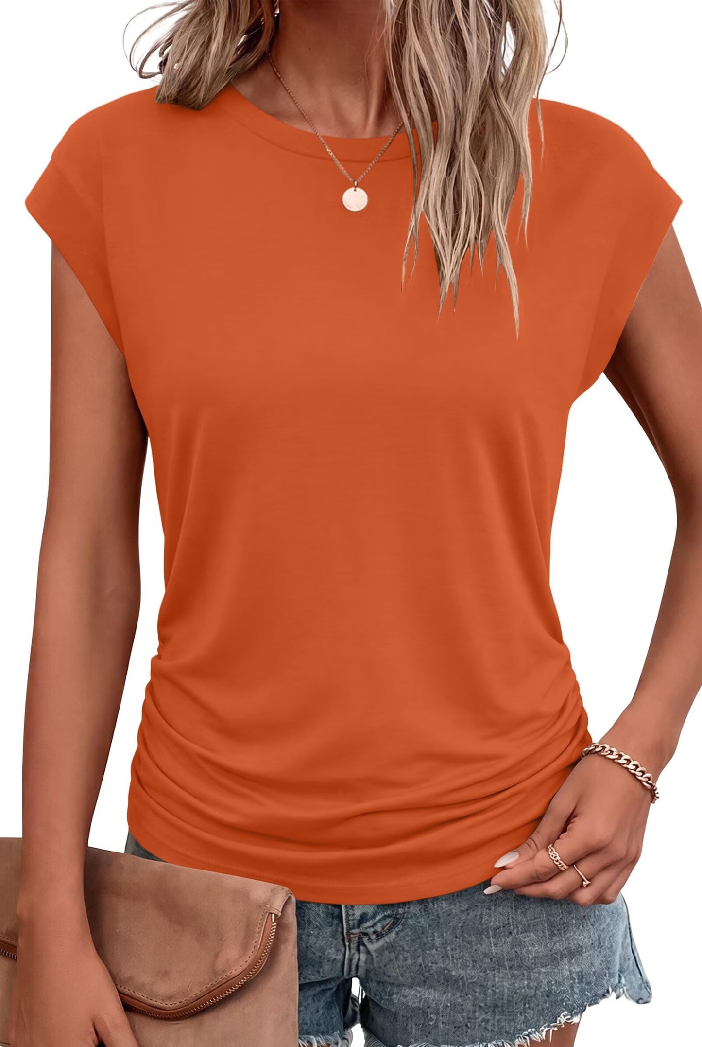 Bliwov Womens Summer Tops Cap Sleeve Crew Neck Casual T Shirts