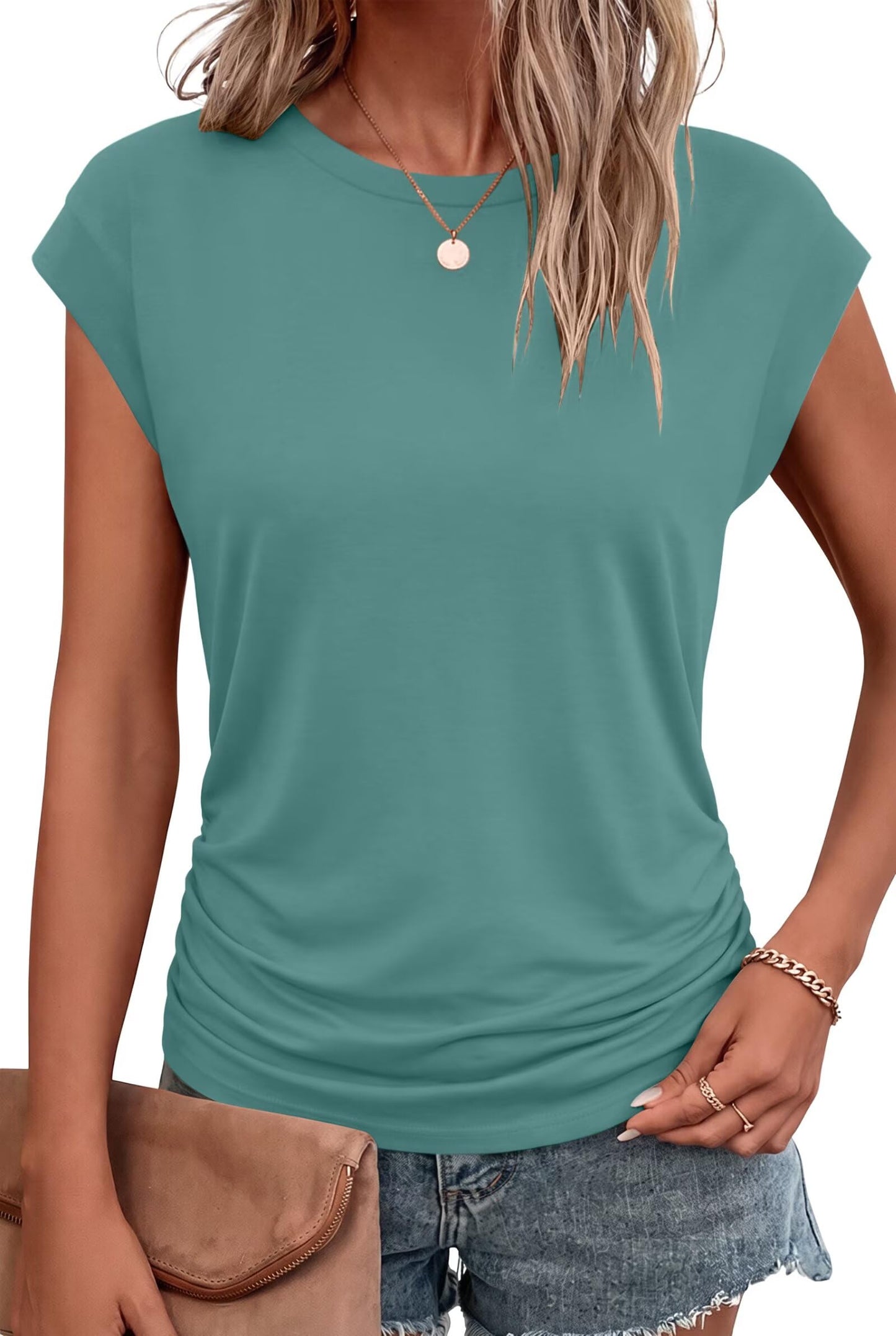 Bliwov Womens Summer Tops Cap Sleeve Crew Neck Casual T Shirts
