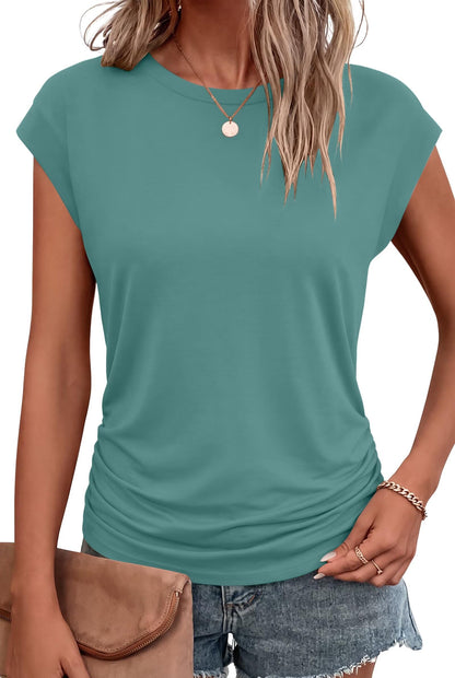 Bliwov Womens Summer Tops Cap Sleeve Crew Neck Casual T Shirts