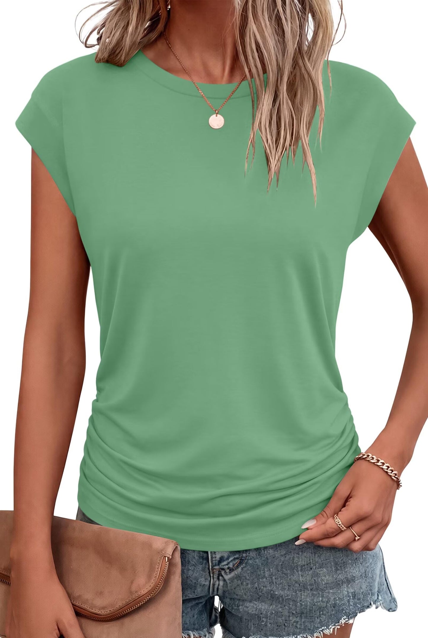 Bliwov Womens Summer Tops Cap Sleeve Crew Neck Casual T Shirts