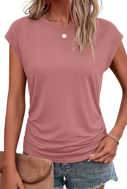 Bliwov Womens Summer Tops Cap Sleeve Crew Neck Casual T Shirts