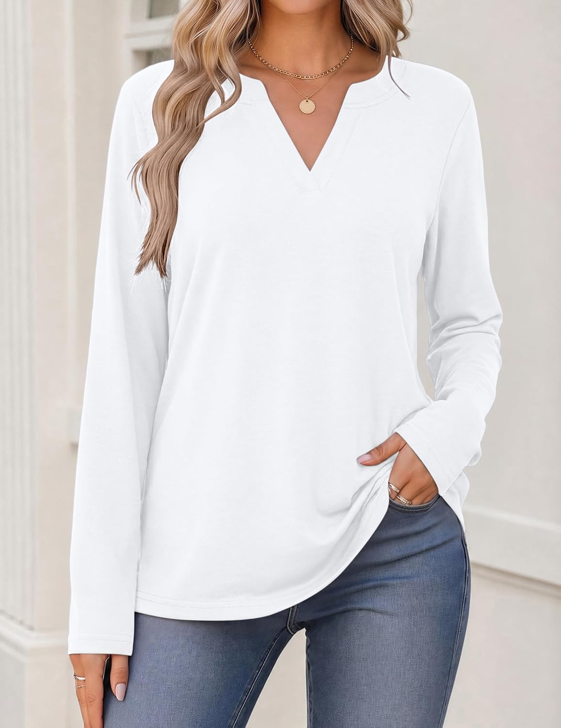 Zeagoo Womens Tops Long Sleeve V Neck Tee Shirts Cute Dressy Casual