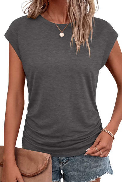 Bliwov Womens Summer Tops Cap Sleeve Crew Neck Casual T Shirts