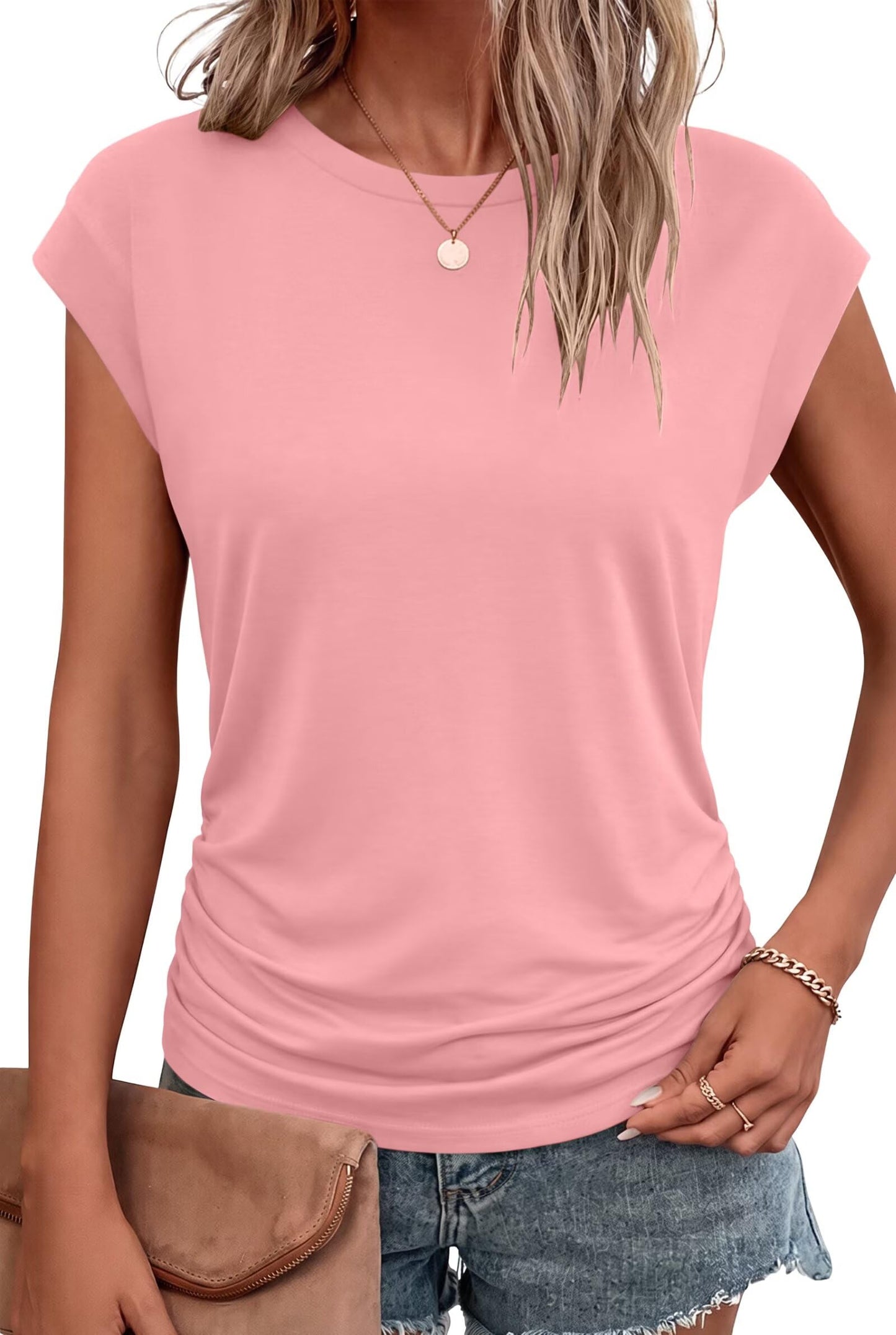 Bliwov Womens Summer Tops Cap Sleeve Crew Neck Casual T Shirts