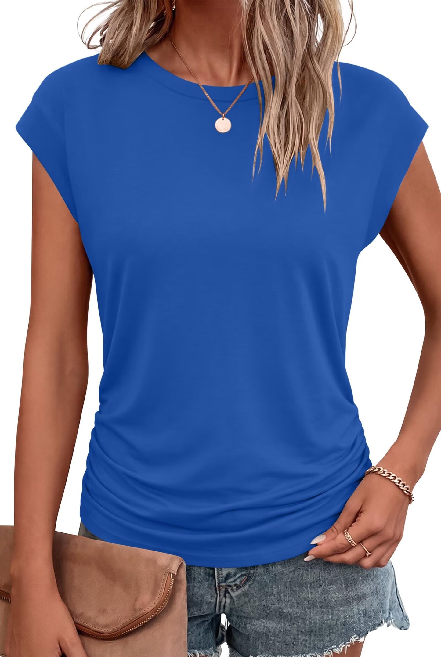 Bliwov Womens Summer Tops Cap Sleeve Crew Neck Casual T Shirts