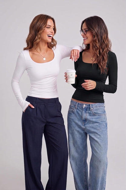 Zeagoo Long Sleeve Shirts for Women Going Out Tops Fall Scoop Neck Tshirts