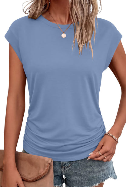 Bliwov Womens Summer Tops Cap Sleeve Crew Neck Casual T Shirts