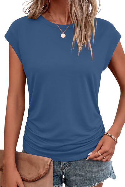 Bliwov Womens Summer Tops Cap Sleeve Crew Neck Casual T Shirts