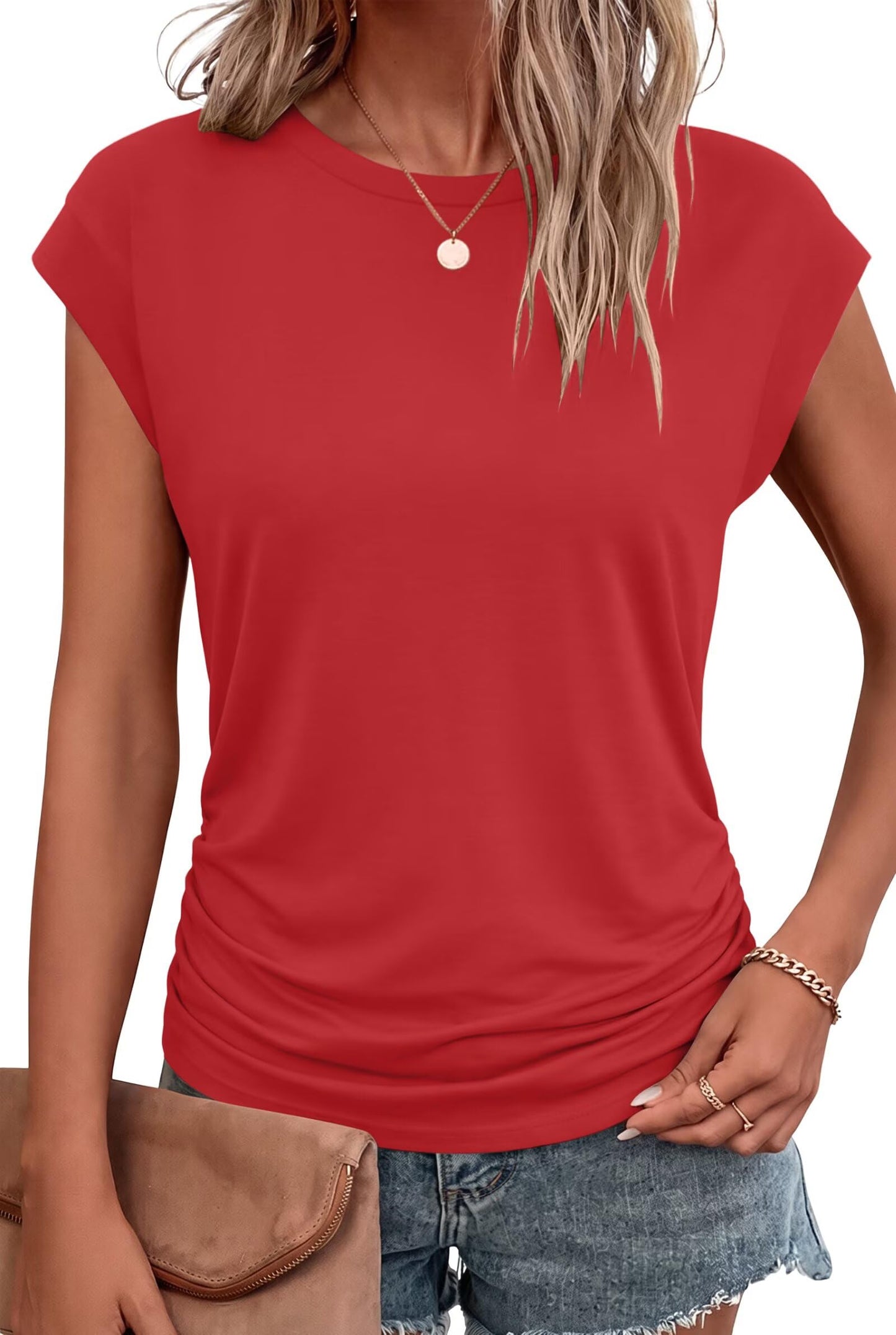 Bliwov Womens Summer Tops Cap Sleeve Crew Neck Casual T Shirts