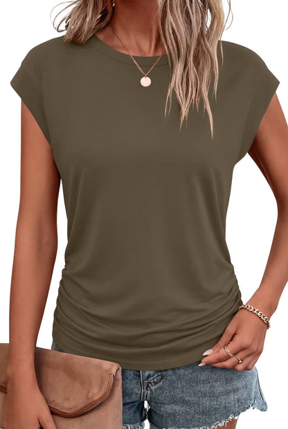 Bliwov Womens Summer Tops Cap Sleeve Crew Neck Casual T Shirts
