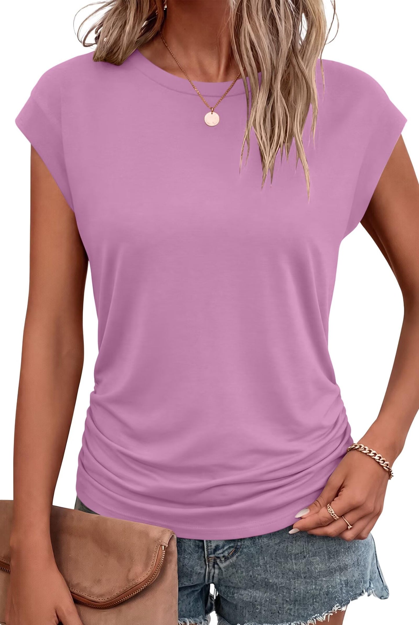 Bliwov Womens Summer Tops Cap Sleeve Crew Neck Casual T Shirts