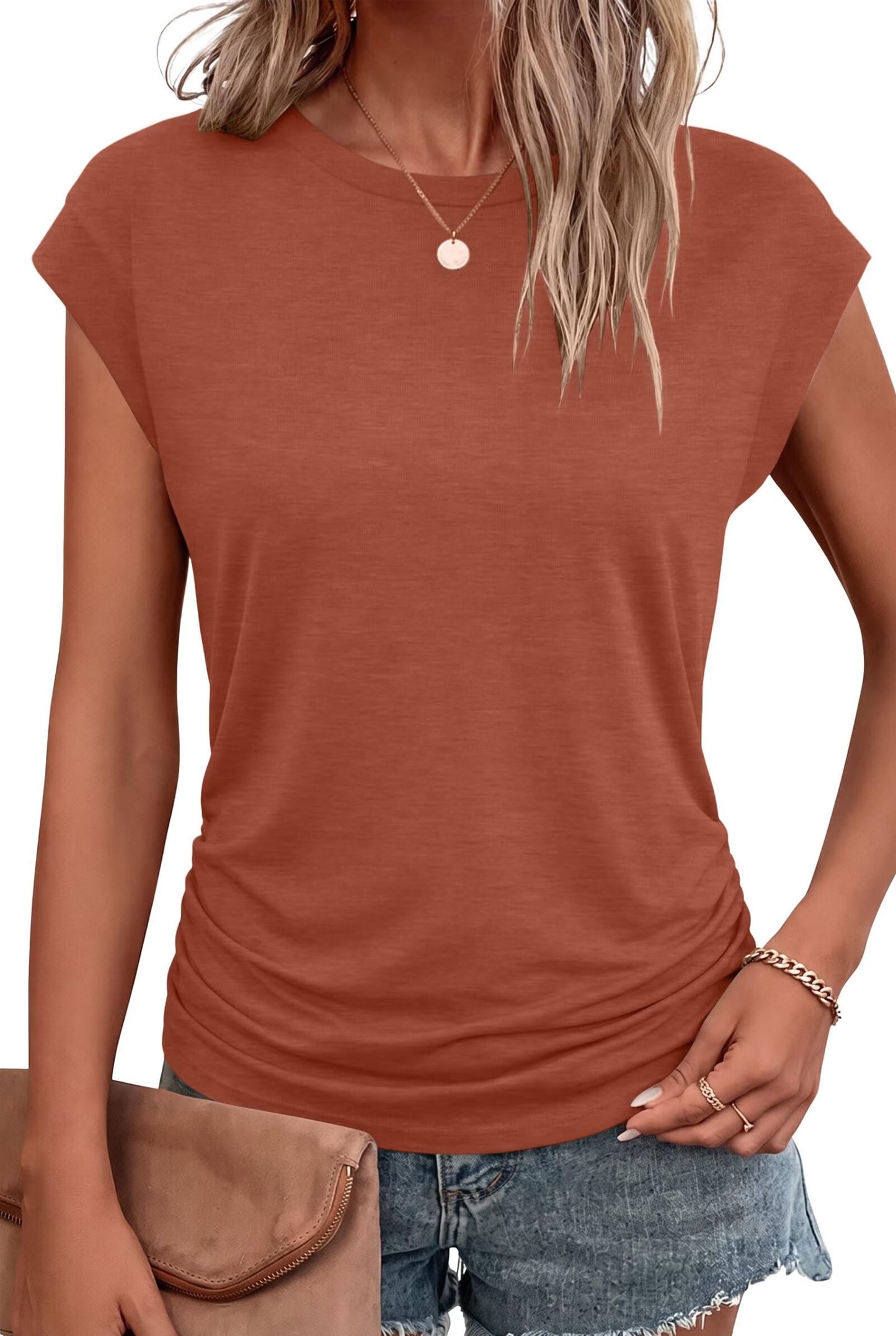 Bliwov Womens Summer Tops Cap Sleeve Crew Neck Casual T Shirts