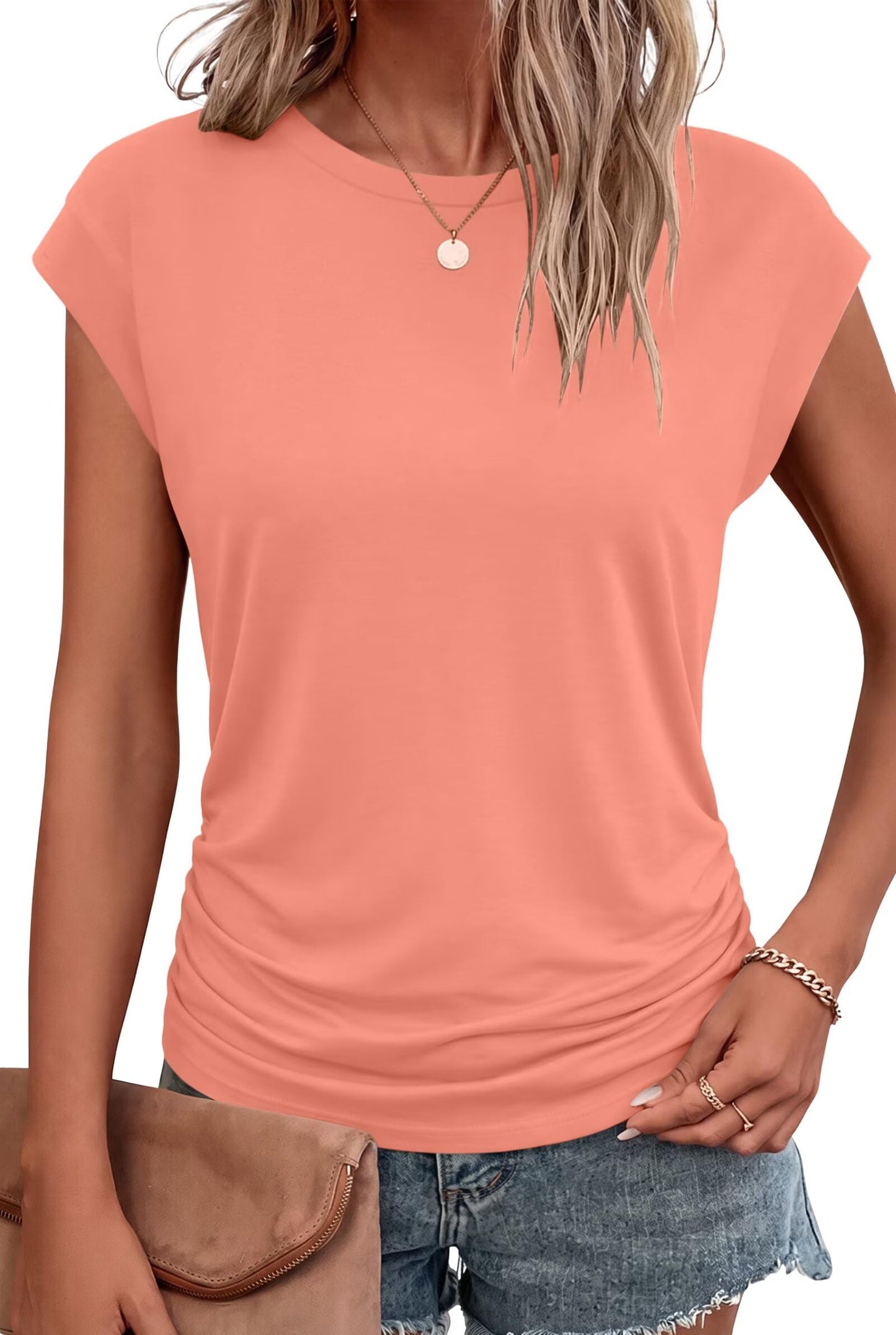 Bliwov Womens Summer Tops Cap Sleeve Crew Neck Casual T Shirts