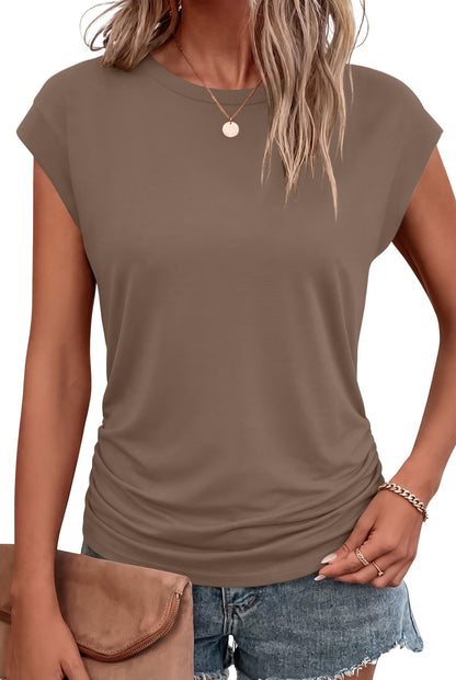 Bliwov Womens Summer Tops Cap Sleeve Crew Neck Casual T Shirts