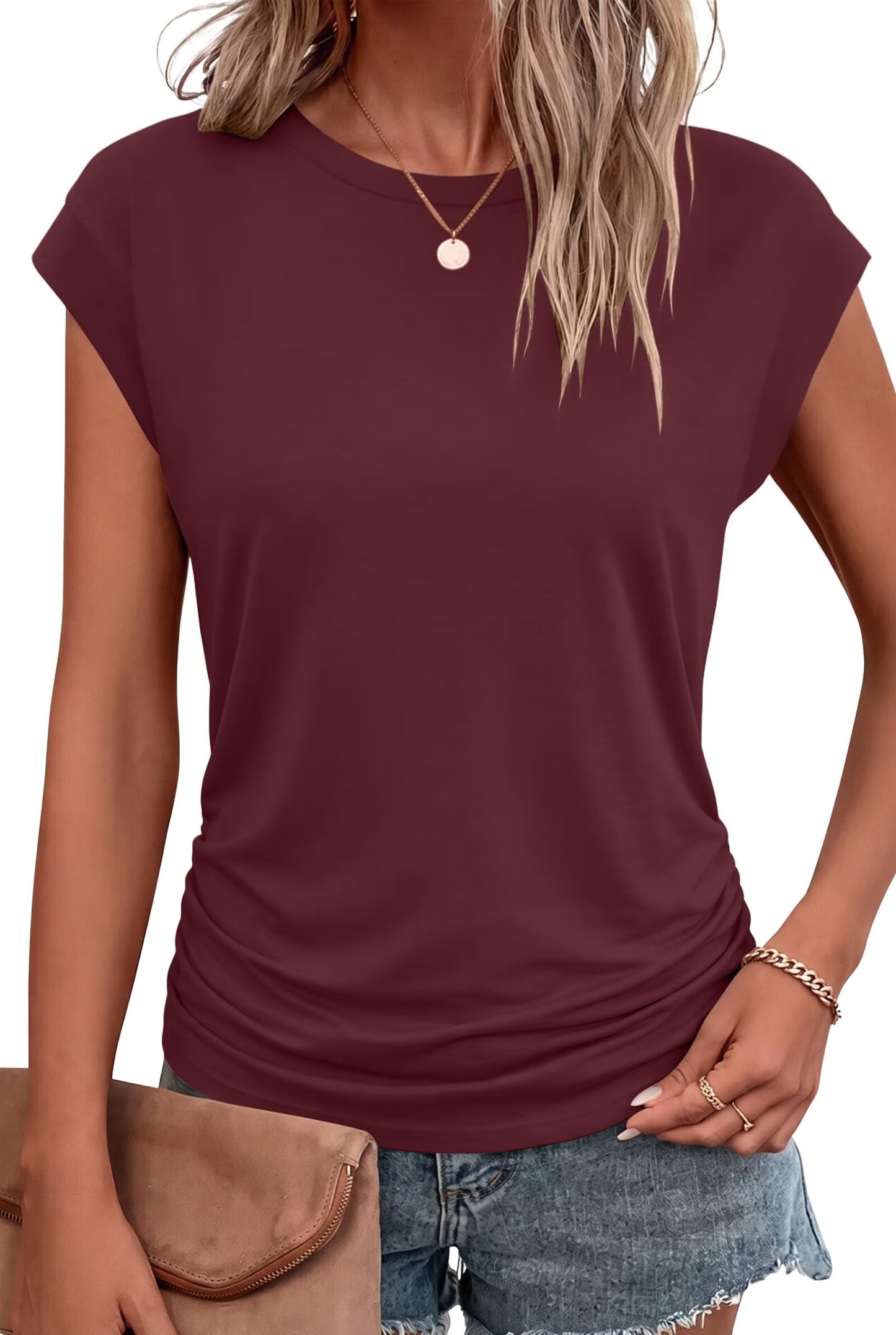 Bliwov Womens Summer Tops Cap Sleeve Crew Neck Casual T Shirts