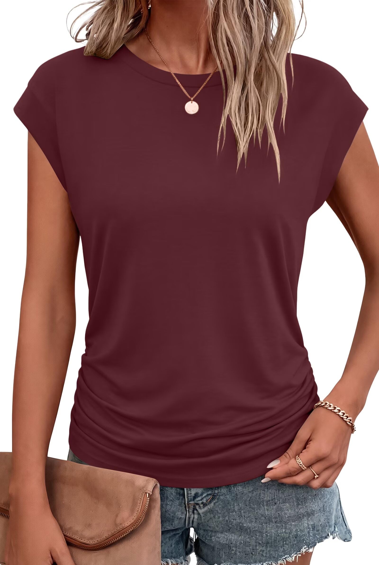 Bliwov Womens Summer Tops Cap Sleeve Crew Neck Casual T Shirts