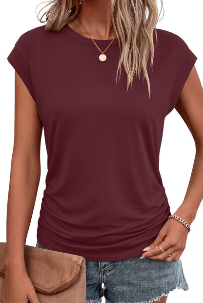 Bliwov Womens Summer Tops Cap Sleeve Crew Neck Casual T Shirts