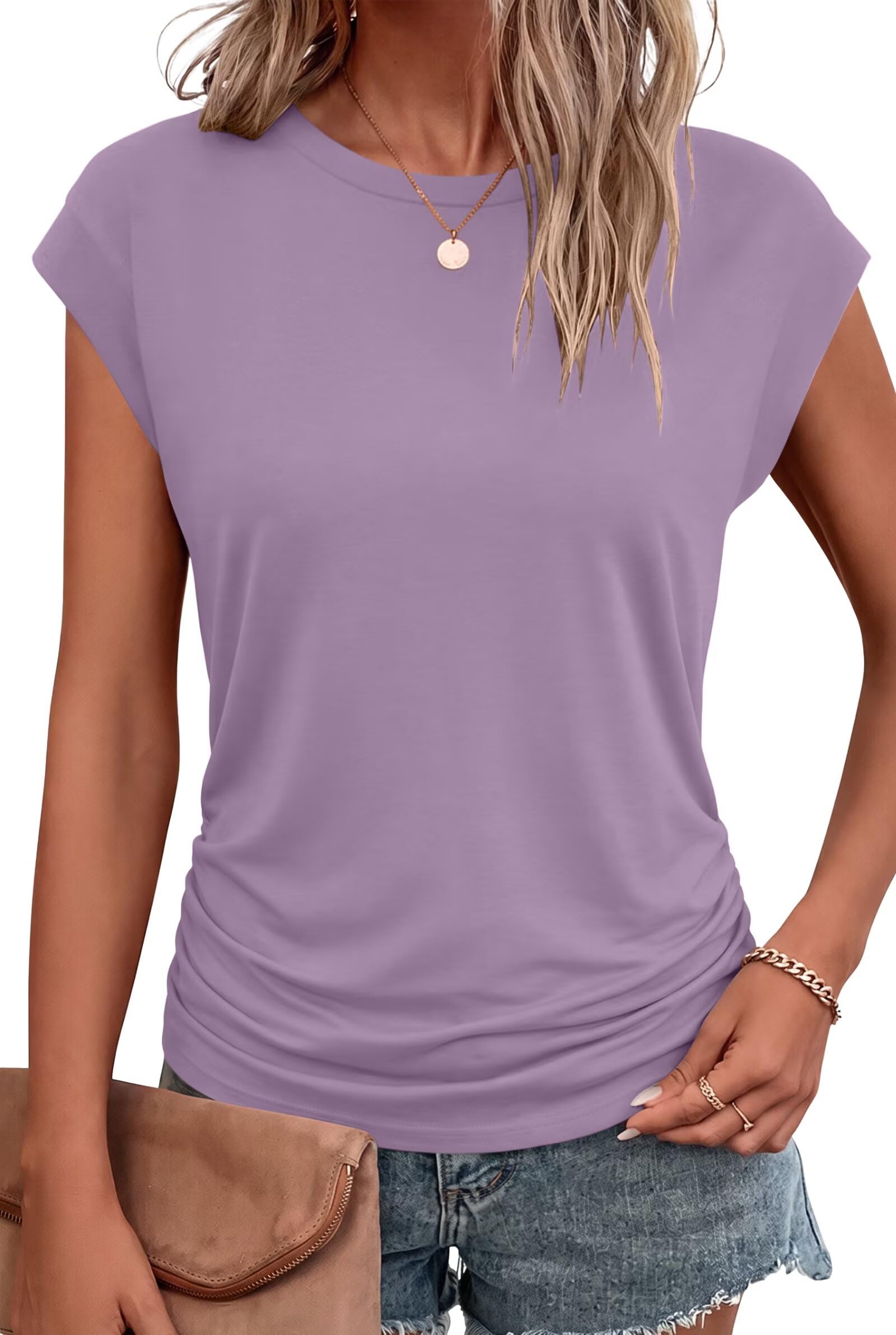 Bliwov Womens Summer Tops Cap Sleeve Crew Neck Casual T Shirts