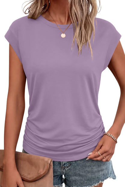 Bliwov Womens Summer Tops Cap Sleeve Crew Neck Casual T Shirts