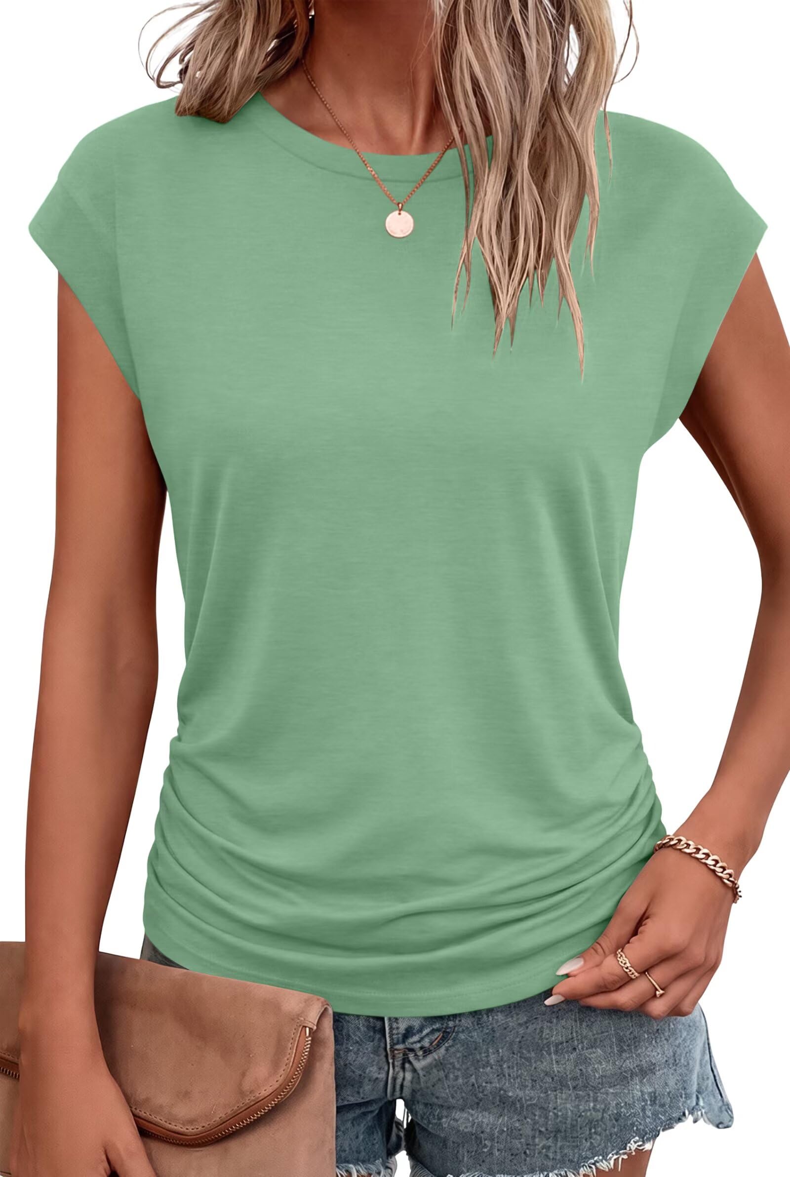 Bliwov Womens Summer Tops Cap Sleeve Crew Neck Casual T Shirts