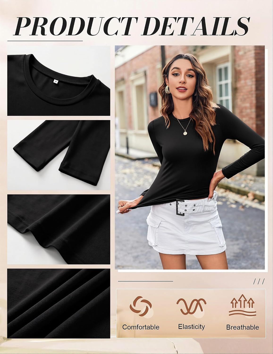 Zeagoo 3 Pack Long Sleeve Shirts for Women Basic Tops Crew Neck Fitted Tee