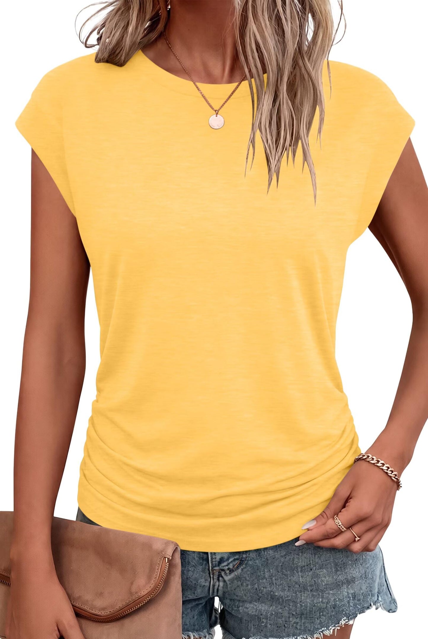 Bliwov Womens Summer Tops Cap Sleeve Crew Neck Casual T Shirts