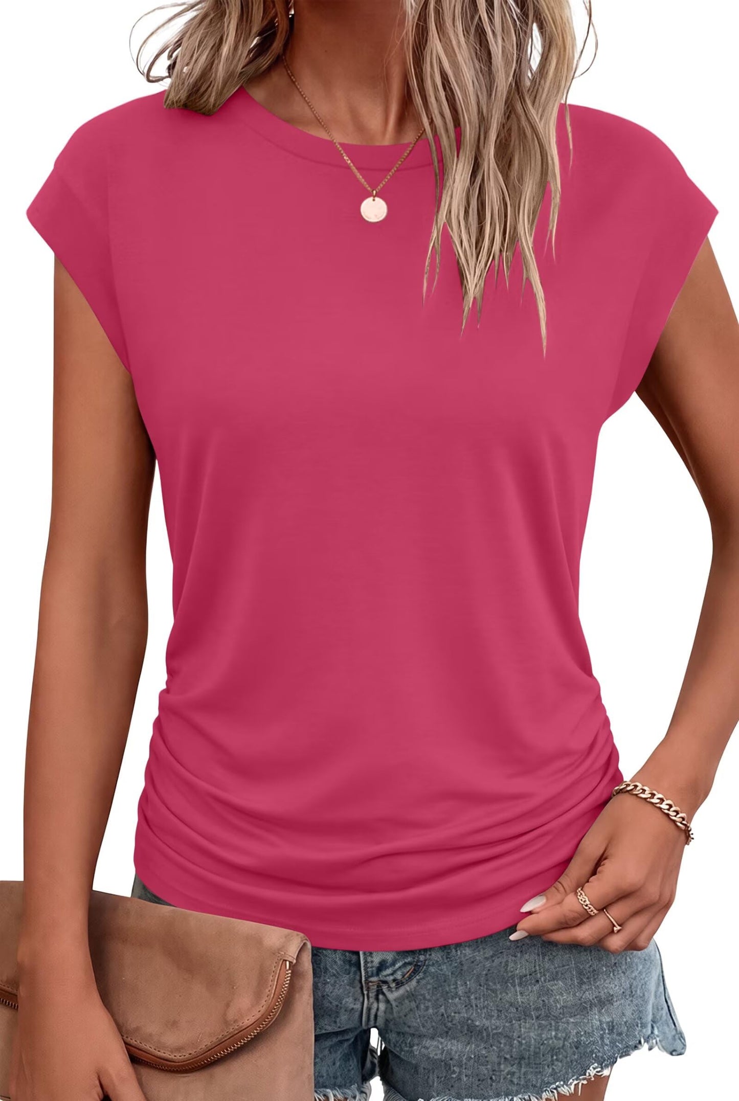 Bliwov Womens Summer Tops Cap Sleeve Crew Neck Casual T Shirts