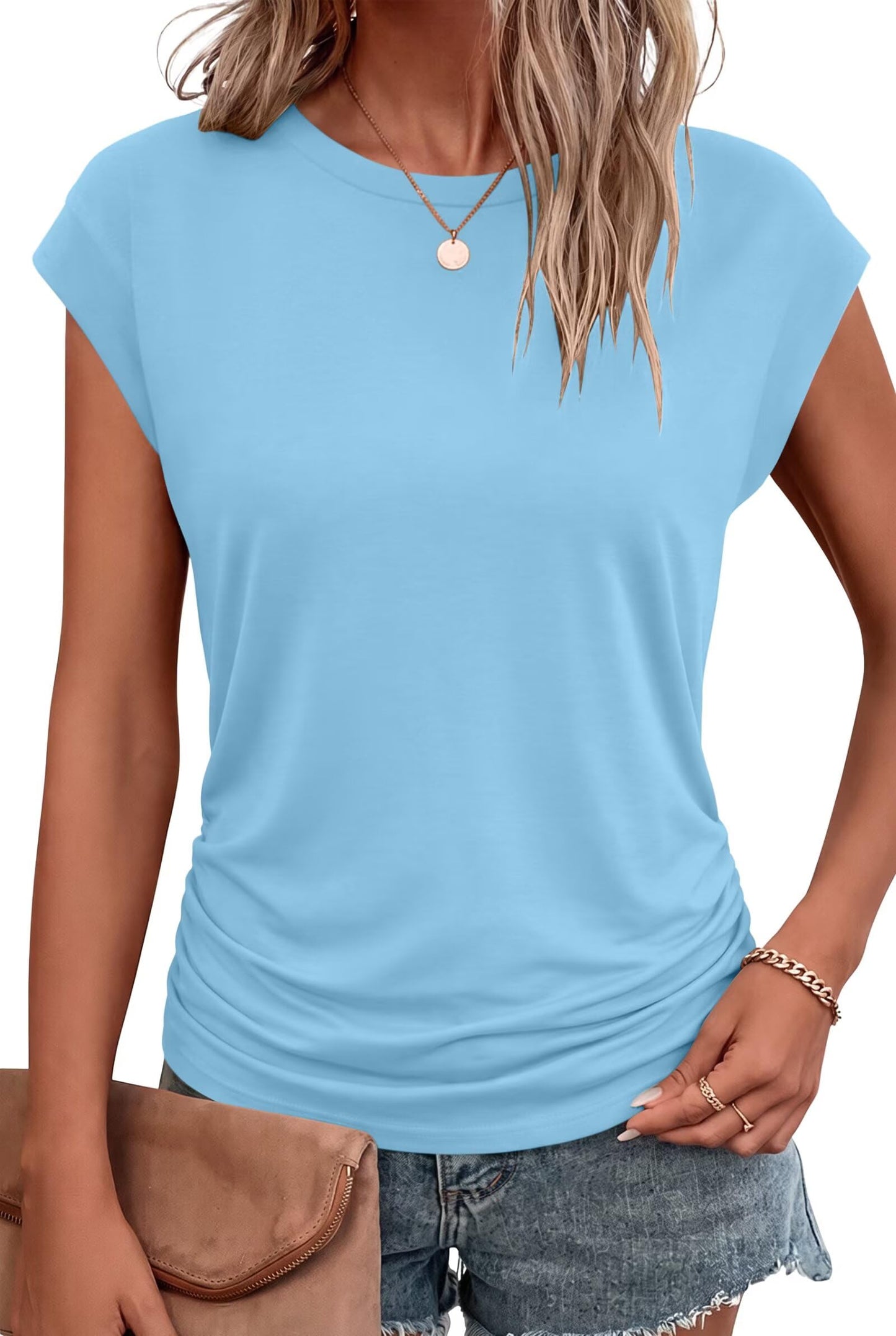 Bliwov Womens Summer Tops Cap Sleeve Crew Neck Casual T Shirts