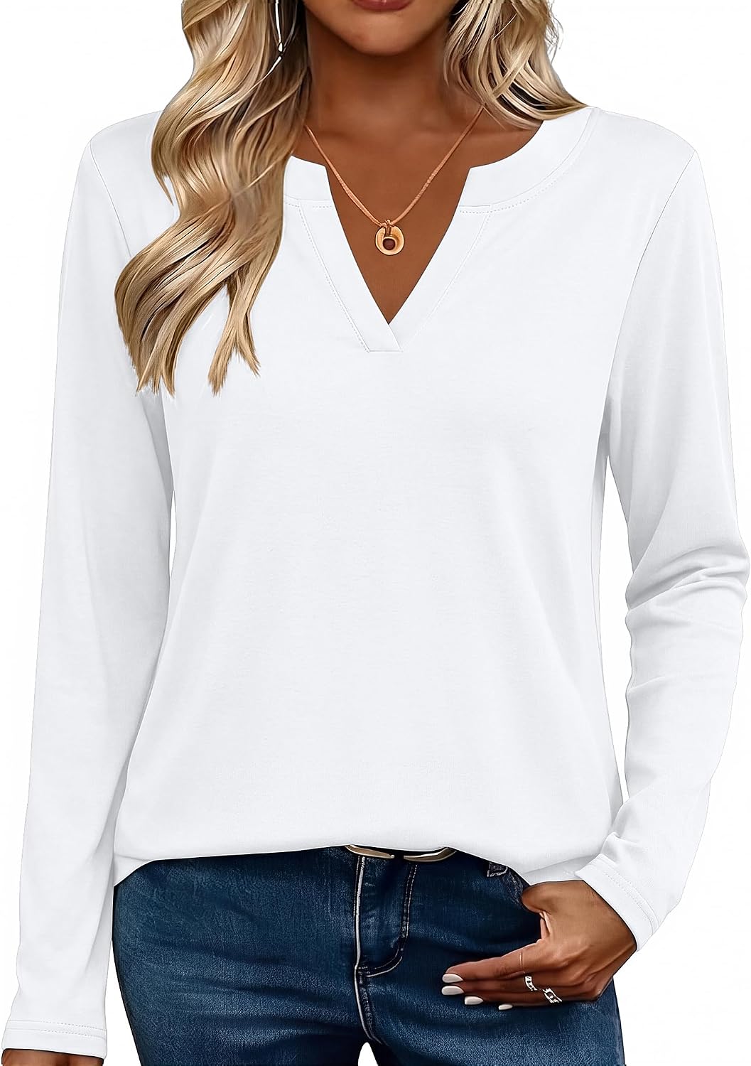 Zeagoo Womens Tops Long Sleeve V Neck Tee Shirts Cute Dressy Casual