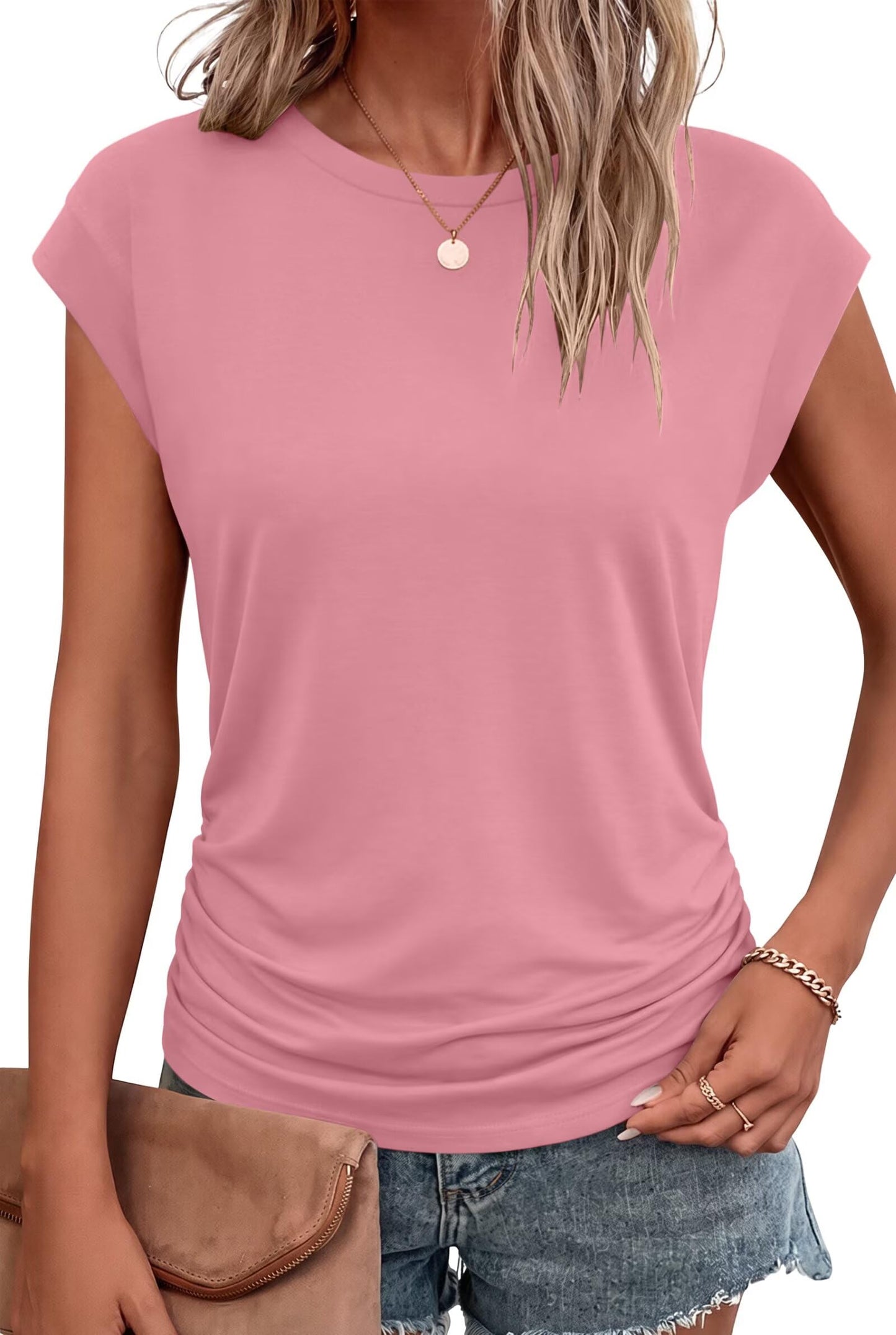 Bliwov Womens Summer Tops Cap Sleeve Crew Neck Casual T Shirts
