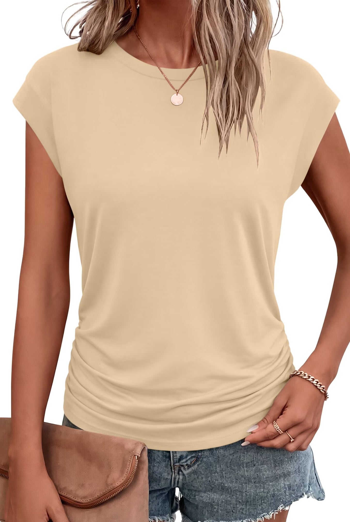 Bliwov Womens Summer Tops Cap Sleeve Crew Neck Casual T Shirts