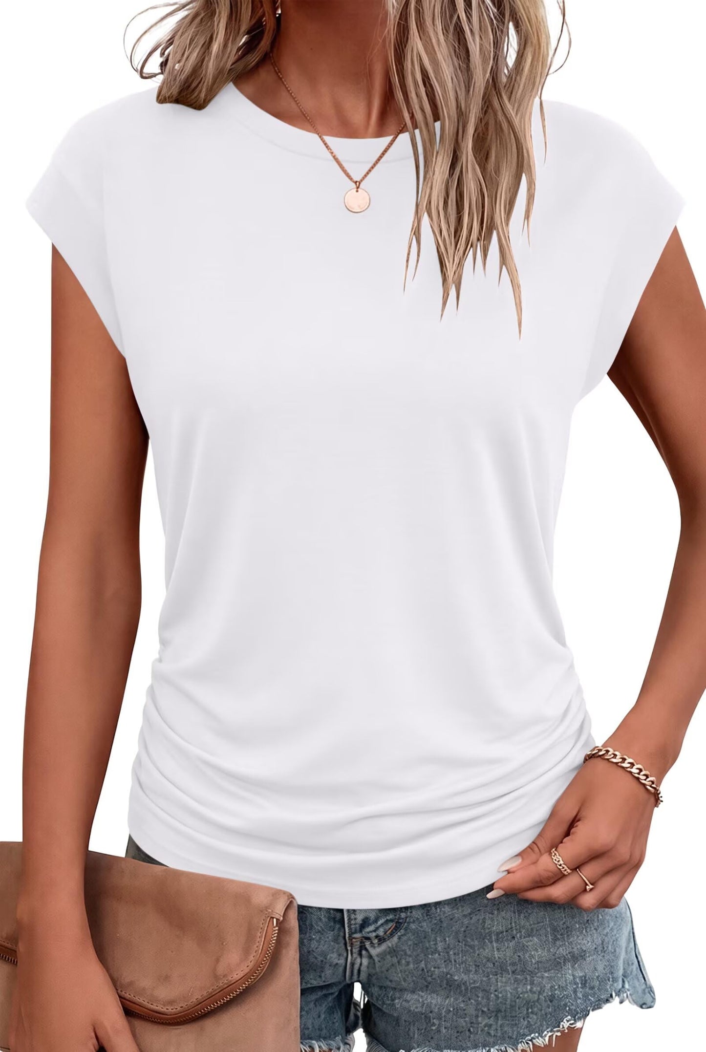Bliwov Womens Summer Tops Cap Sleeve Crew Neck Casual T Shirts