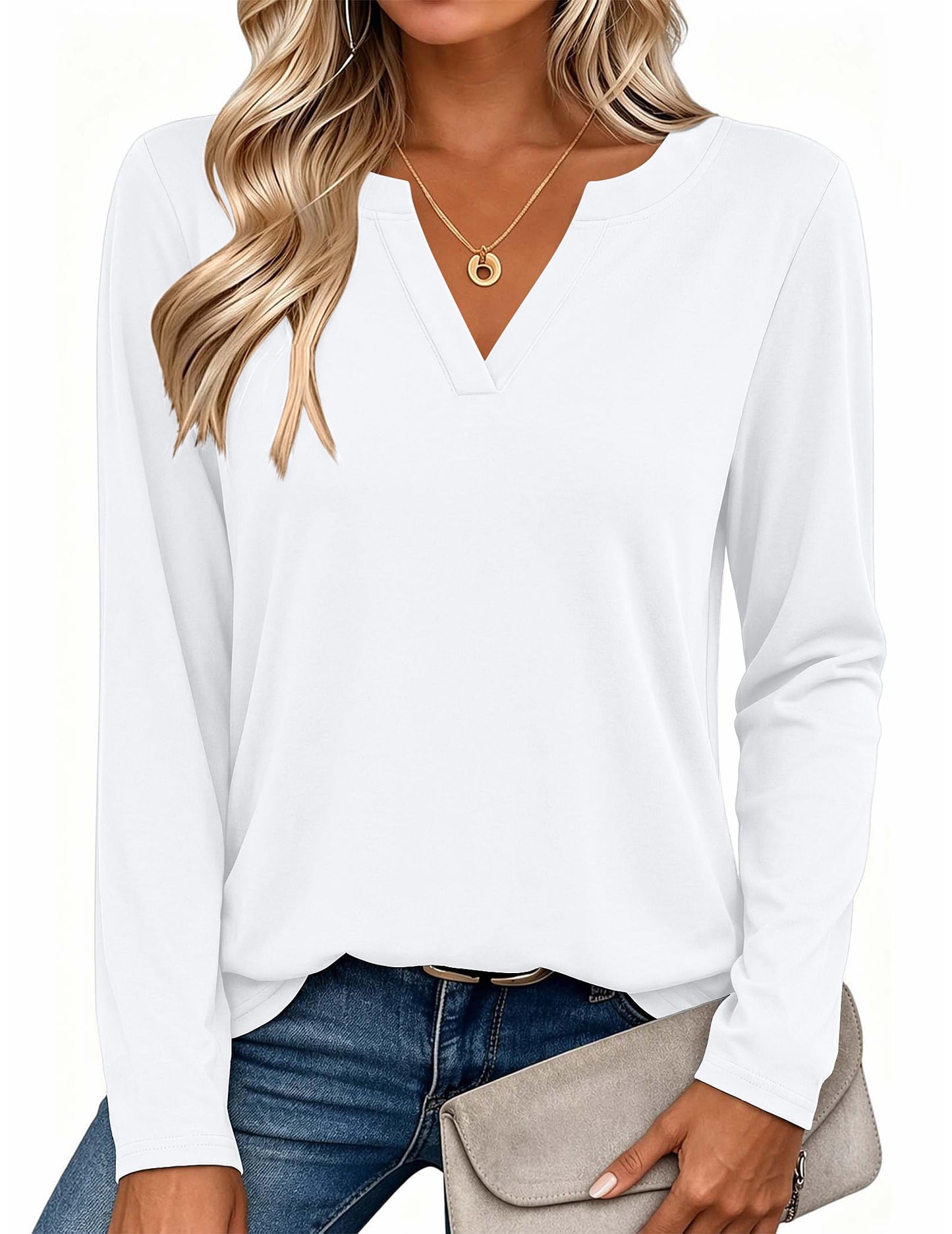 Zeagoo Womens Tops Long Sleeve V Neck Tee Shirts Cute Dressy Casual