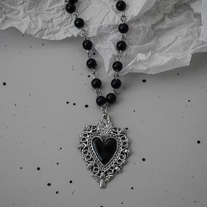 Vintage Gothic Bat Cross Dark Pendant Necklace Y2K Personalized Thorn Love Black Bead Stacked Necklace Suitable Halloween Gifts