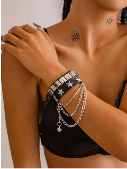 Vintage Leather Bracelets Punk Row Cuspidal Spikes Rivet Stud Wide Cuff PU Leather Punk Gothic Rock Unisex goth accessories