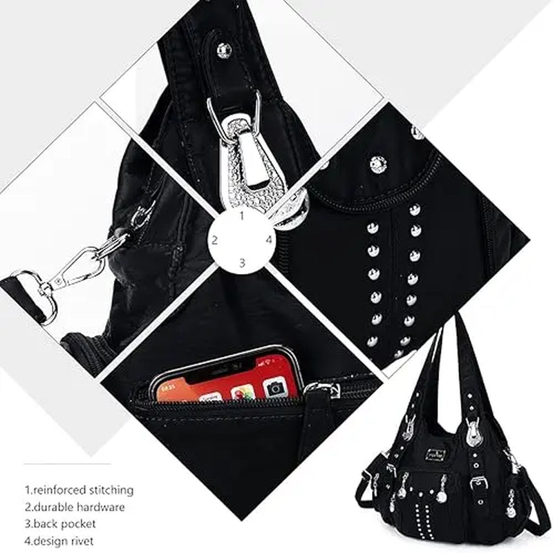 Angel Kiss fashionable large hobo bag by Redemption Ashley North, soft PU leather, adjustable strap, multiple pockets, anti-theft zipper