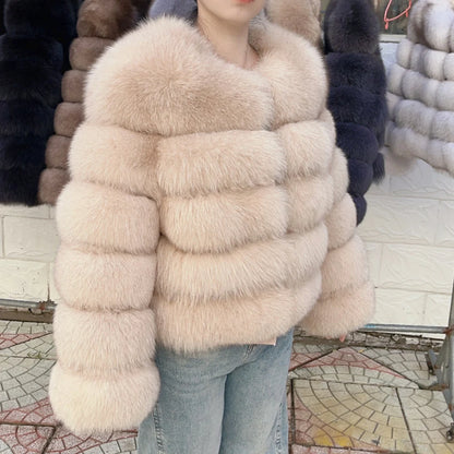 QUEENTINA Fox Fur Coat Real Winter Women'S Fashion Brown 2025 Leather And Skin Clothing Natural New In Coats & Jackets Outerwear