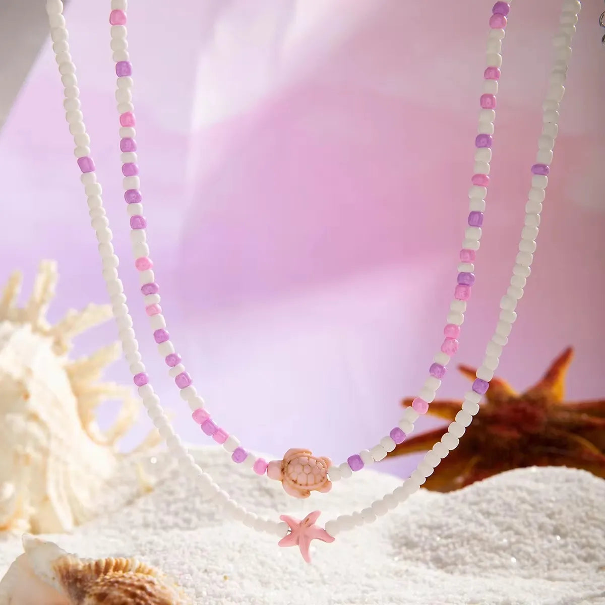 Tocona Bohemian Colorful Bead Necklace for Women Summer Handmade Starfish Tortoise Choker Chain Beach Jewelry Accessories