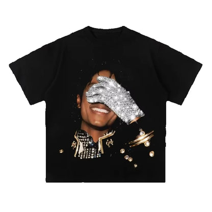 Summer Men's MJ Michael Jackson Printed CottonNeutral O-Neck Short Sleeve Men's and Women's Fashion Hip Hop T-shirt Fan Gift